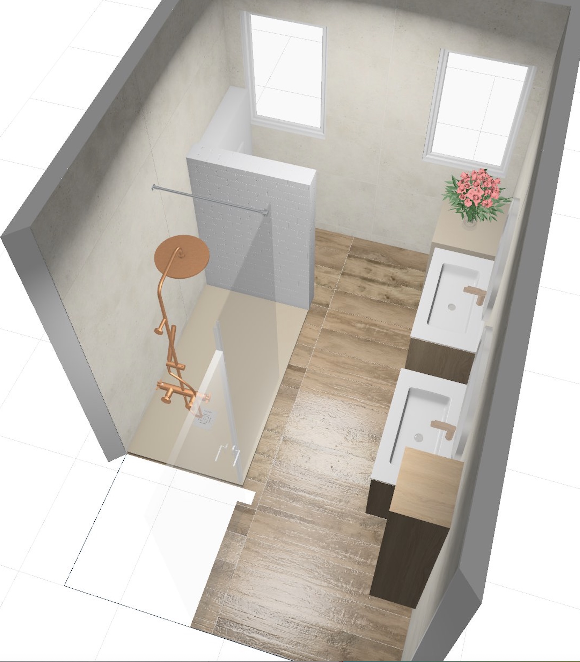 plan salle de bain et wc mitoyen